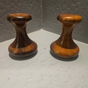 Ceramic Brown Glazed Salt and Pepper Shakers 4.5" Wood like 70s